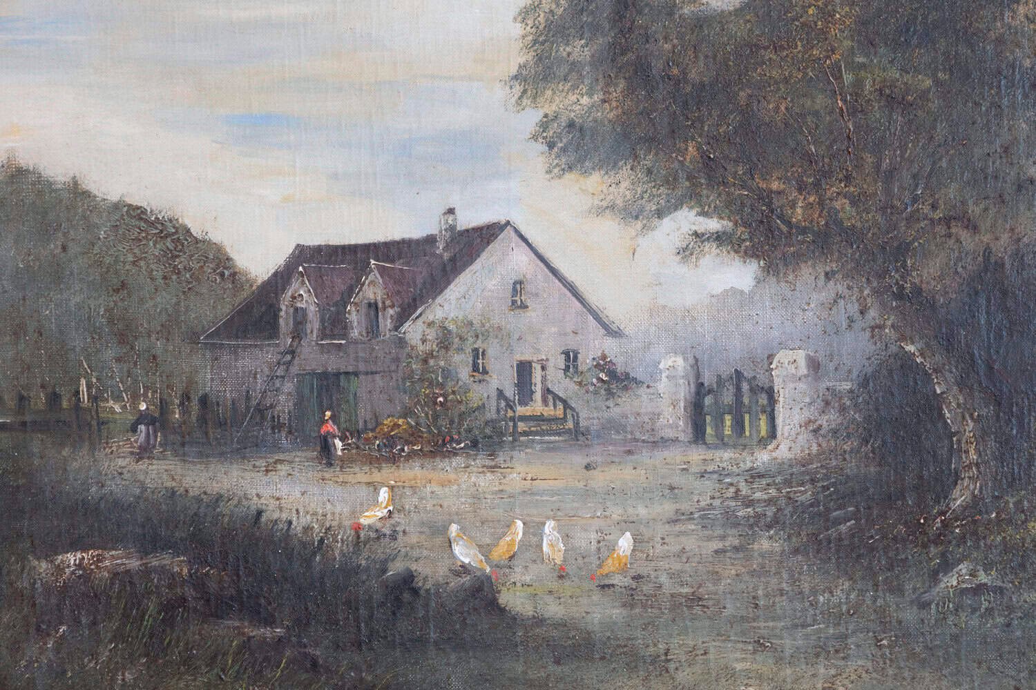 French Barbizon School Framed Oil on Canvas Pastoral Painting Signed Th. Linsyer - JAA