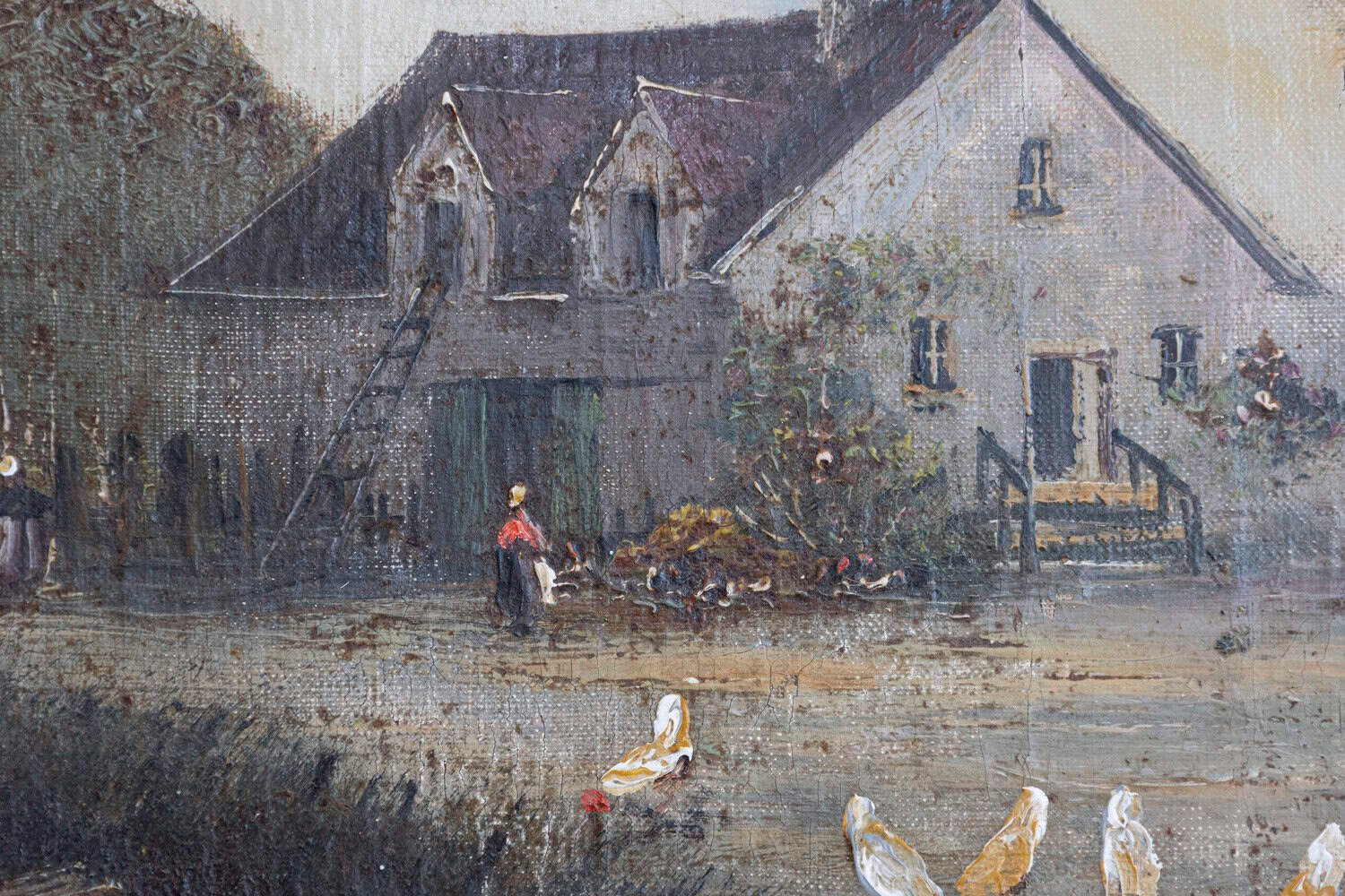 French Barbizon School Framed Oil on Canvas Pastoral Painting Signed Th. Linsyer - JAA