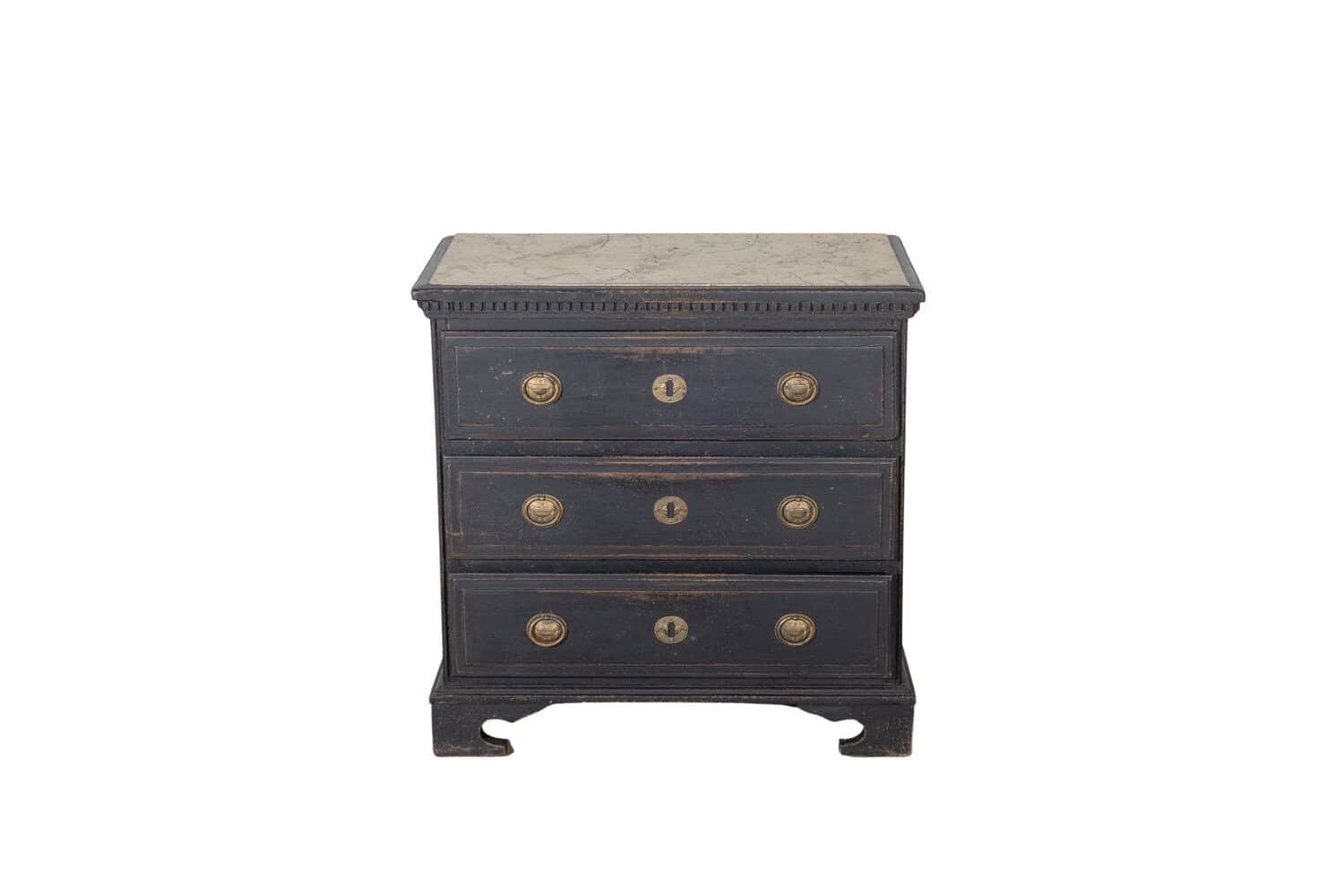 Danish Louis Seize Style Chest of Drawers with Painted Marble Top, circa 1920
