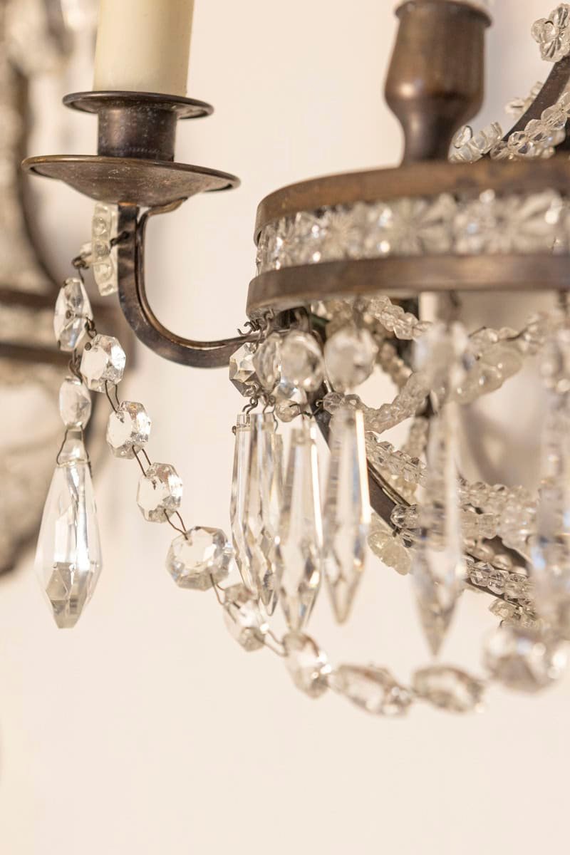 Pair of French Directoire Style Crystal Two-Light Sconces with Rosette Motifs - JAA