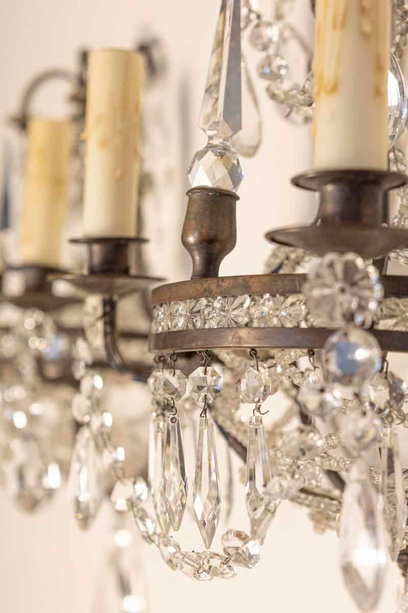 Pair of French Directoire Style Crystal Two-Light Sconces with Rosette Motifs - JAA