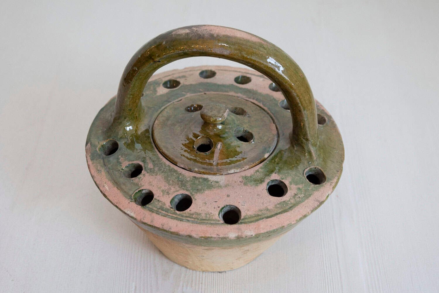 French 19th Century Fired Clay and Green Glaze Lidded Pottery Heater - JAA