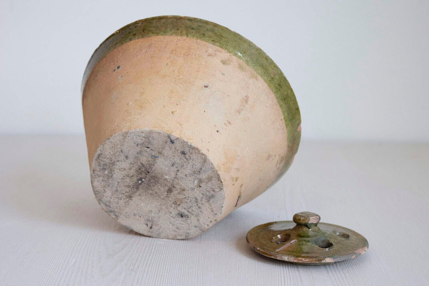 French 19th Century Fired Clay and Green Glaze Lidded Pottery Heater - JAA