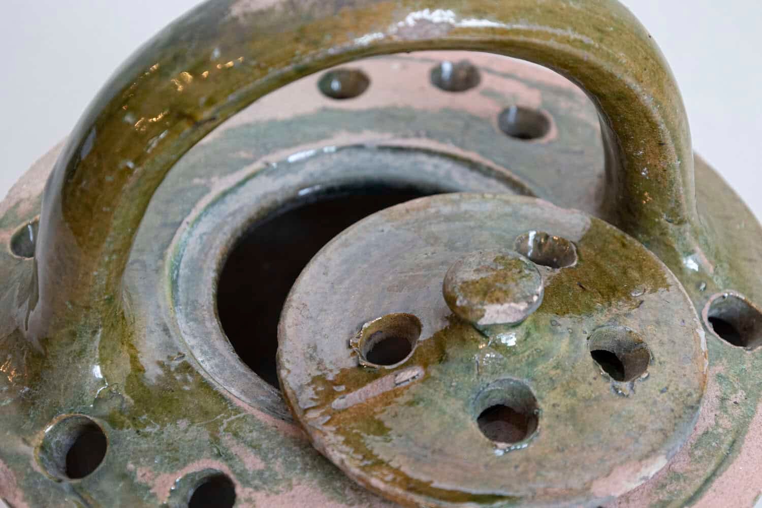 French 19th Century Fired Clay and Green Glaze Lidded Pottery Heater - JAA