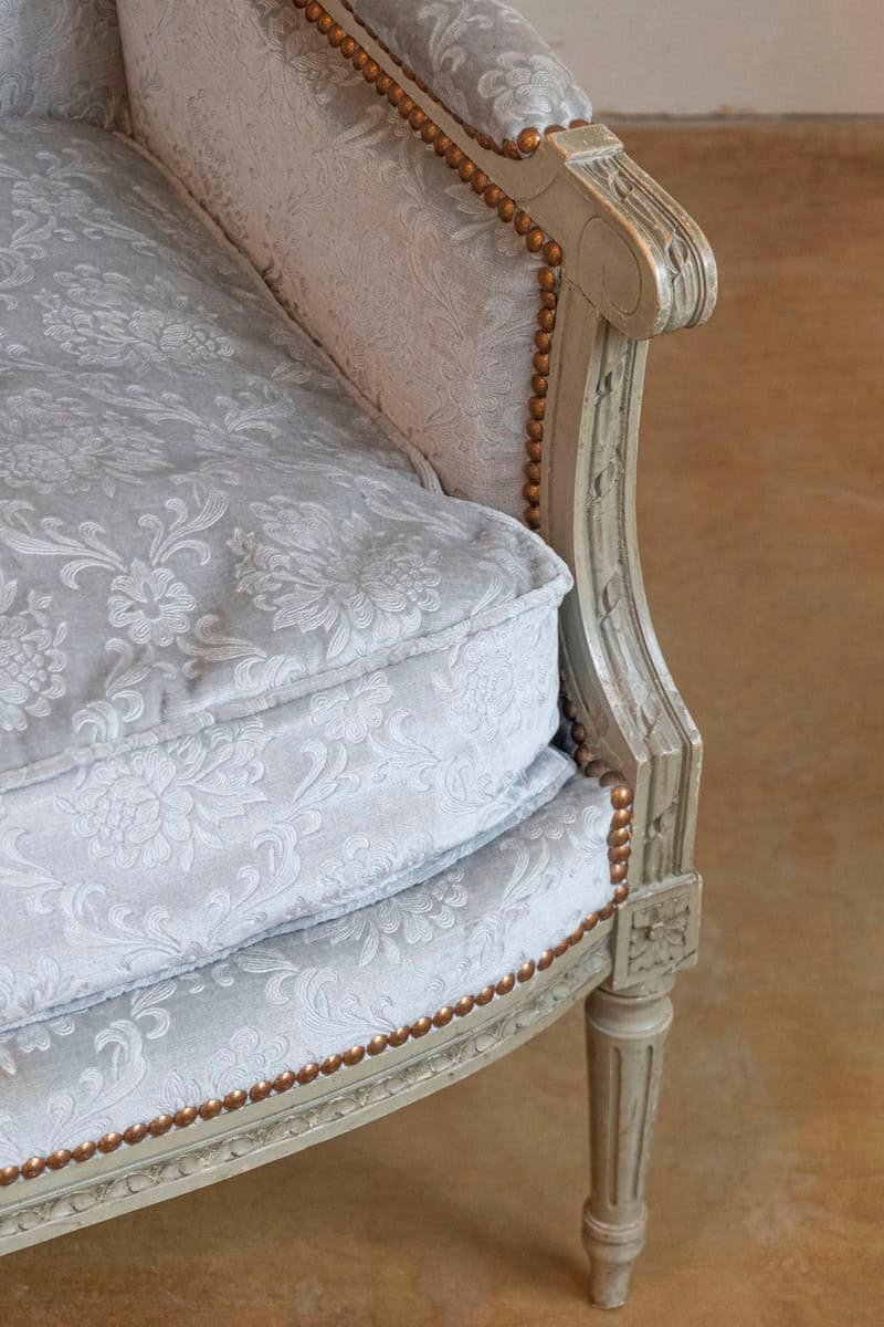 French Louis XVI Style Bergères à Oreilles with Carved Motifs and Upholstery - JAA