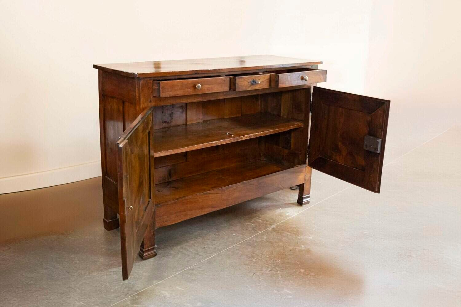 Italian 19th Century Walnut Buffet with Three Drawers over Two Molded Doors - JAA