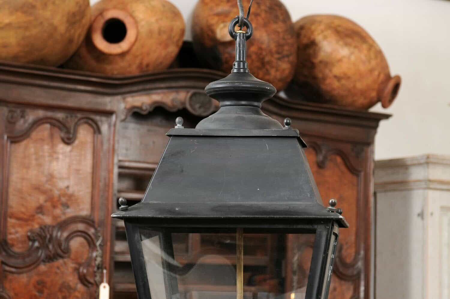 Turn of the Century French Iron and Glass Lanterns, Wired for the USA - JAA
