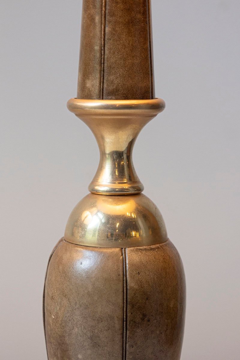 Pair of French Leather-Clad Table Lamps with Brass Accents, Inspired by Le Tanneur, circa 1970 - JAA