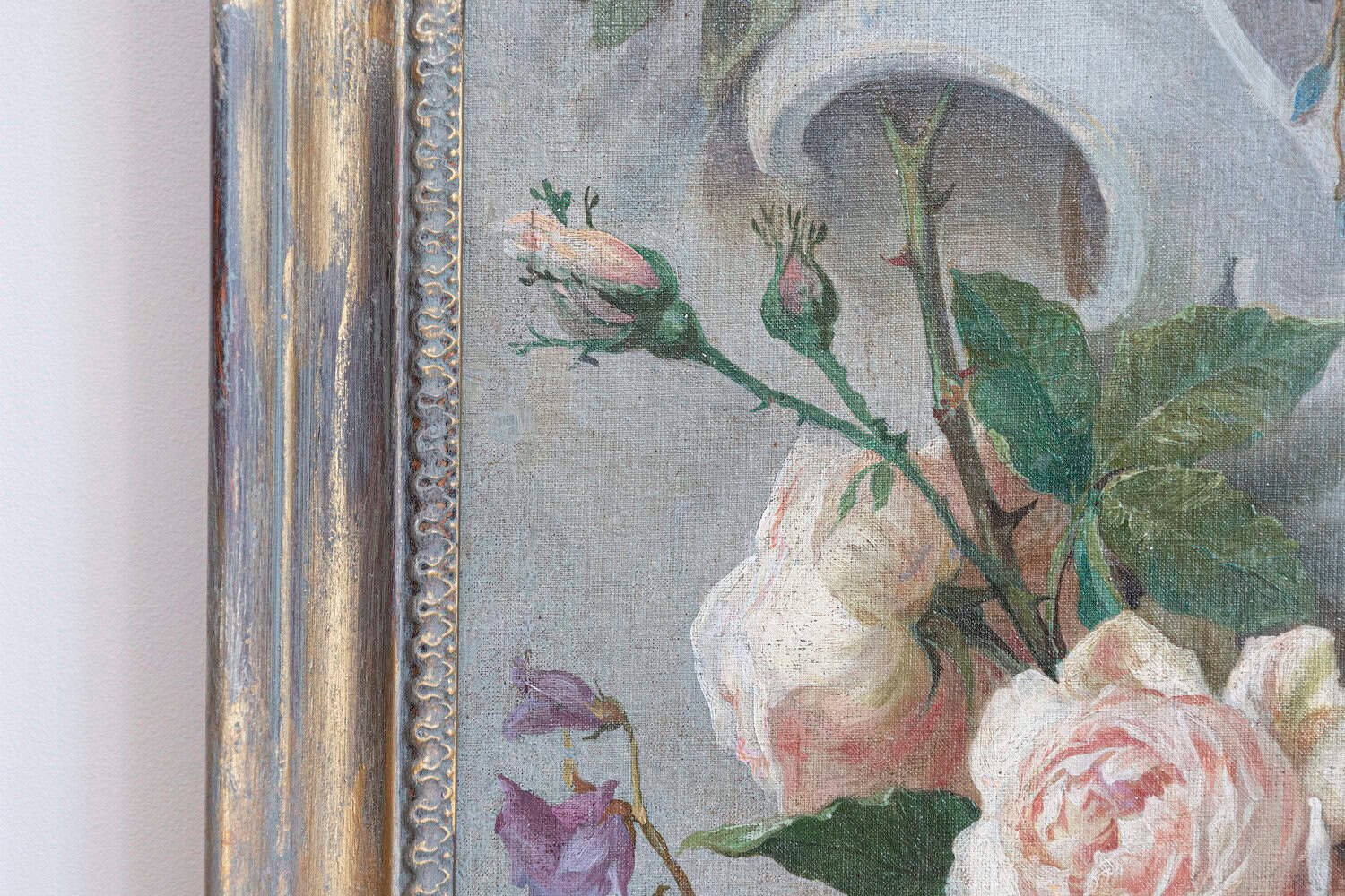 French 19th Century Aubusson Cartoon with Floral Decor Surrounding a Cherub - JAA