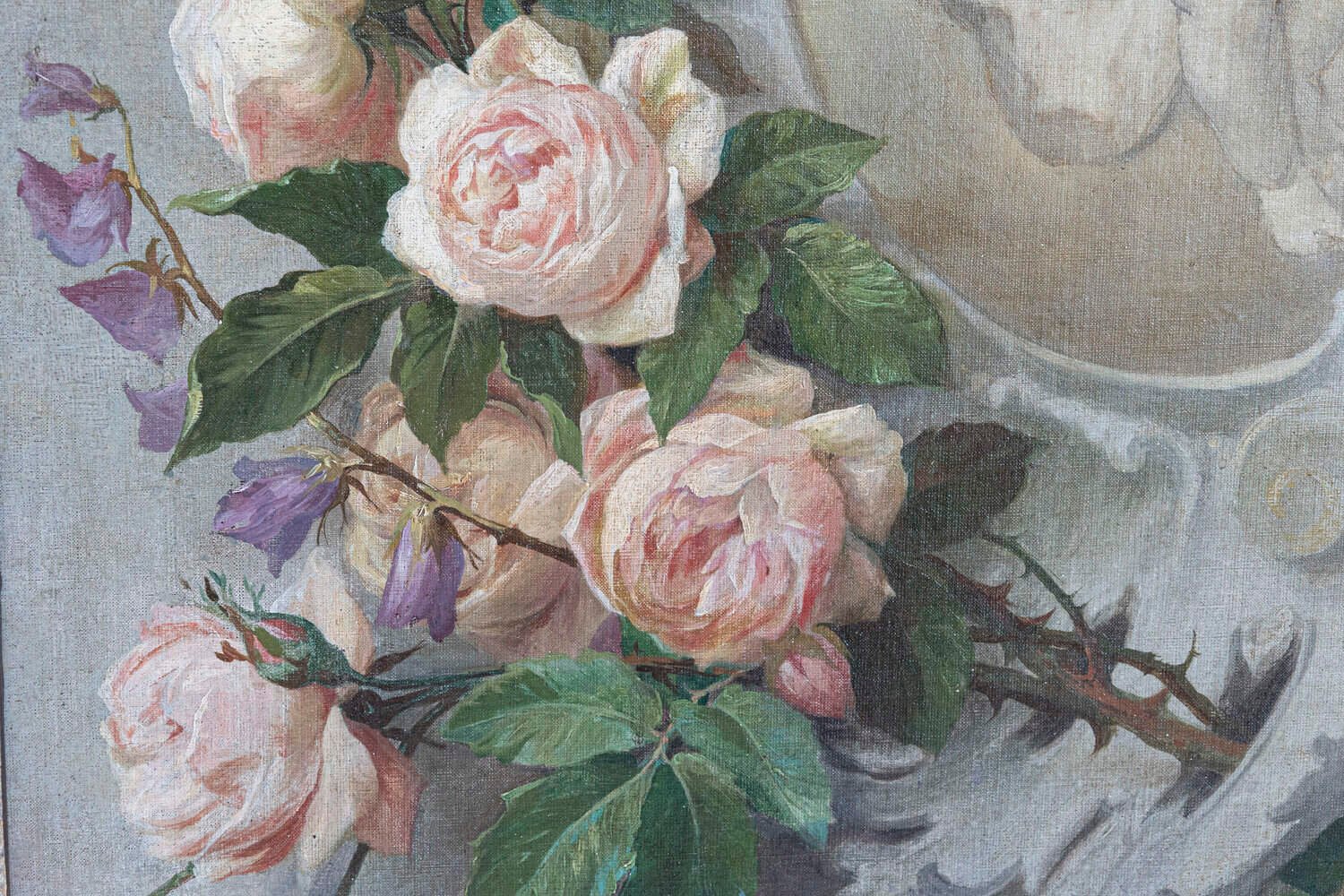 French 19th Century Aubusson Cartoon with Floral Decor Surrounding a Cherub - JAA