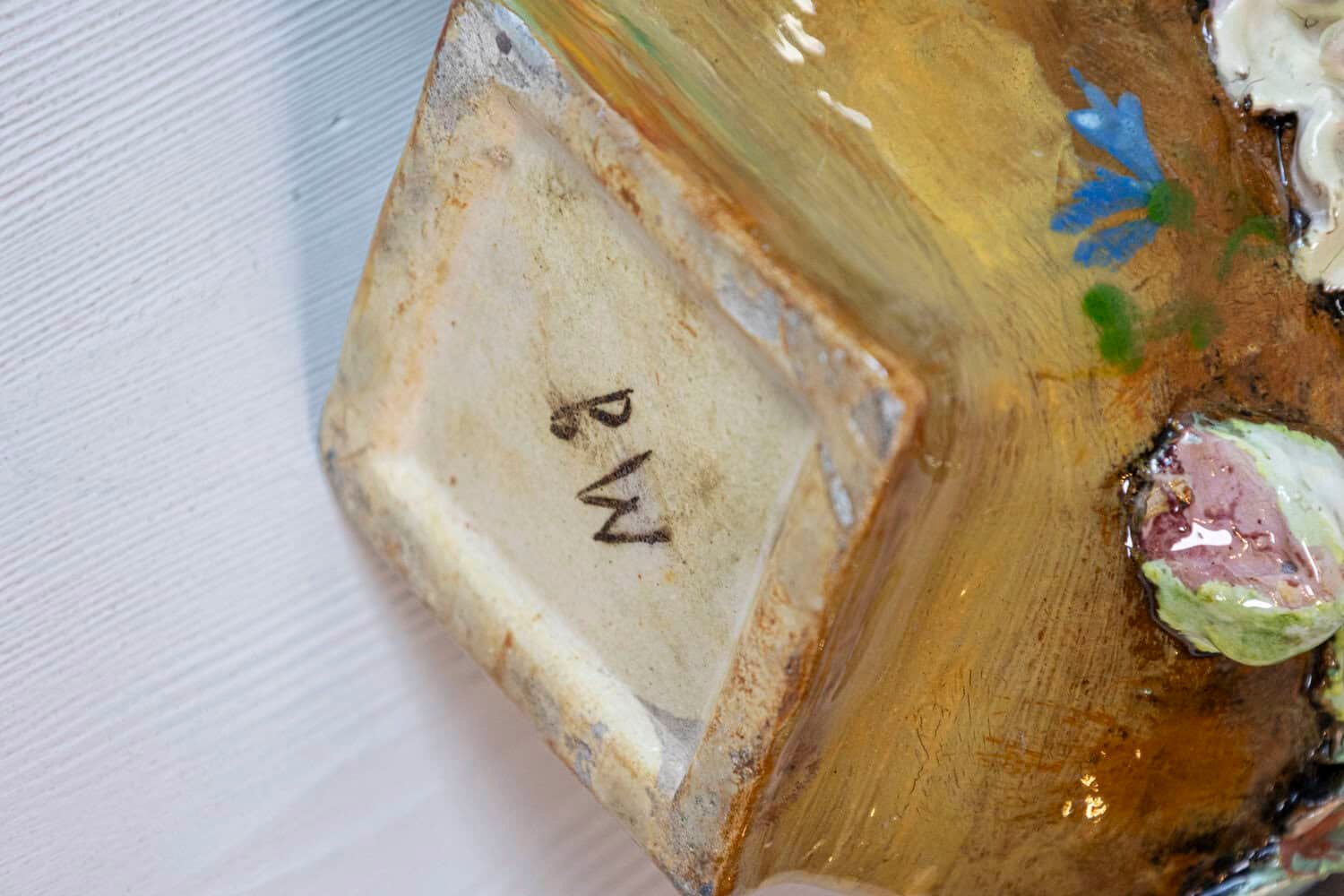 Pair of French 19th Century Vases with Barbotine Décor of Flowers and Leaves - JAA