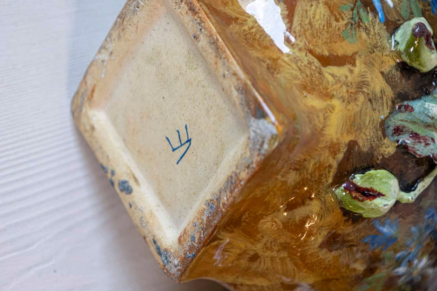 Pair of French 19th Century Vases with Barbotine Décor of Flowers and Leaves - JAA