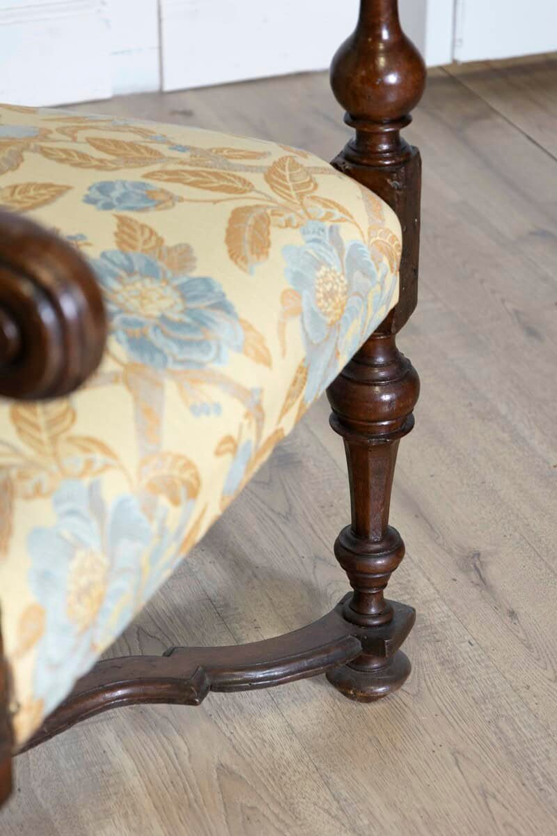 Italian Baroque Period 17th Century Walnut Armchair with Carved X-Form Stretcher - JAA