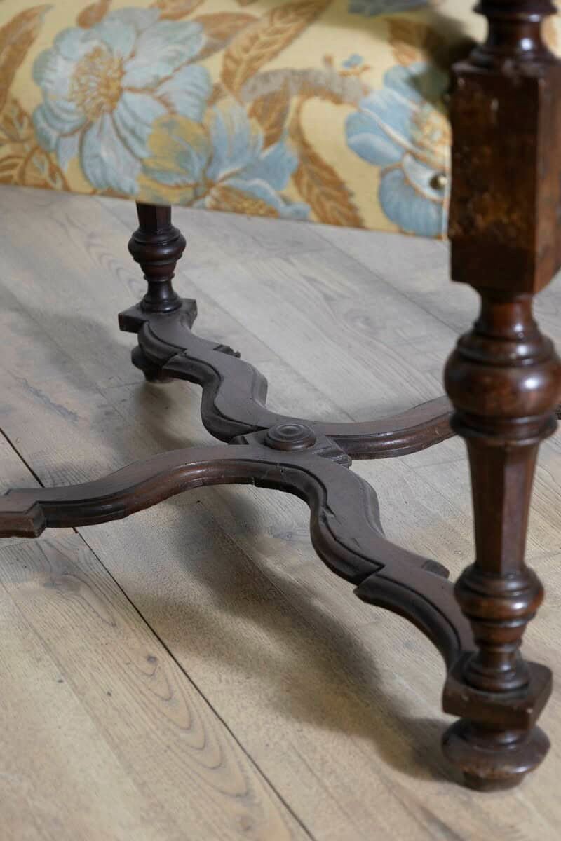 Italian Baroque Period 17th Century Walnut Armchair with Carved X-Form Stretcher - JAA