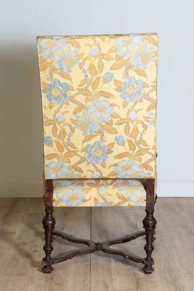 Italian Baroque Period 17th Century Walnut Armchair with Carved X-Form Stretcher - JAA