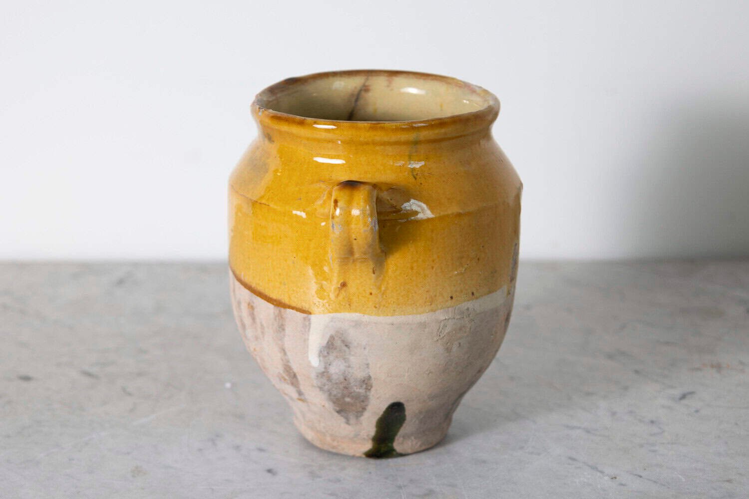 French 19th Century Country Glazed Confit Pot with Ochre Yellow Glaze - JAA