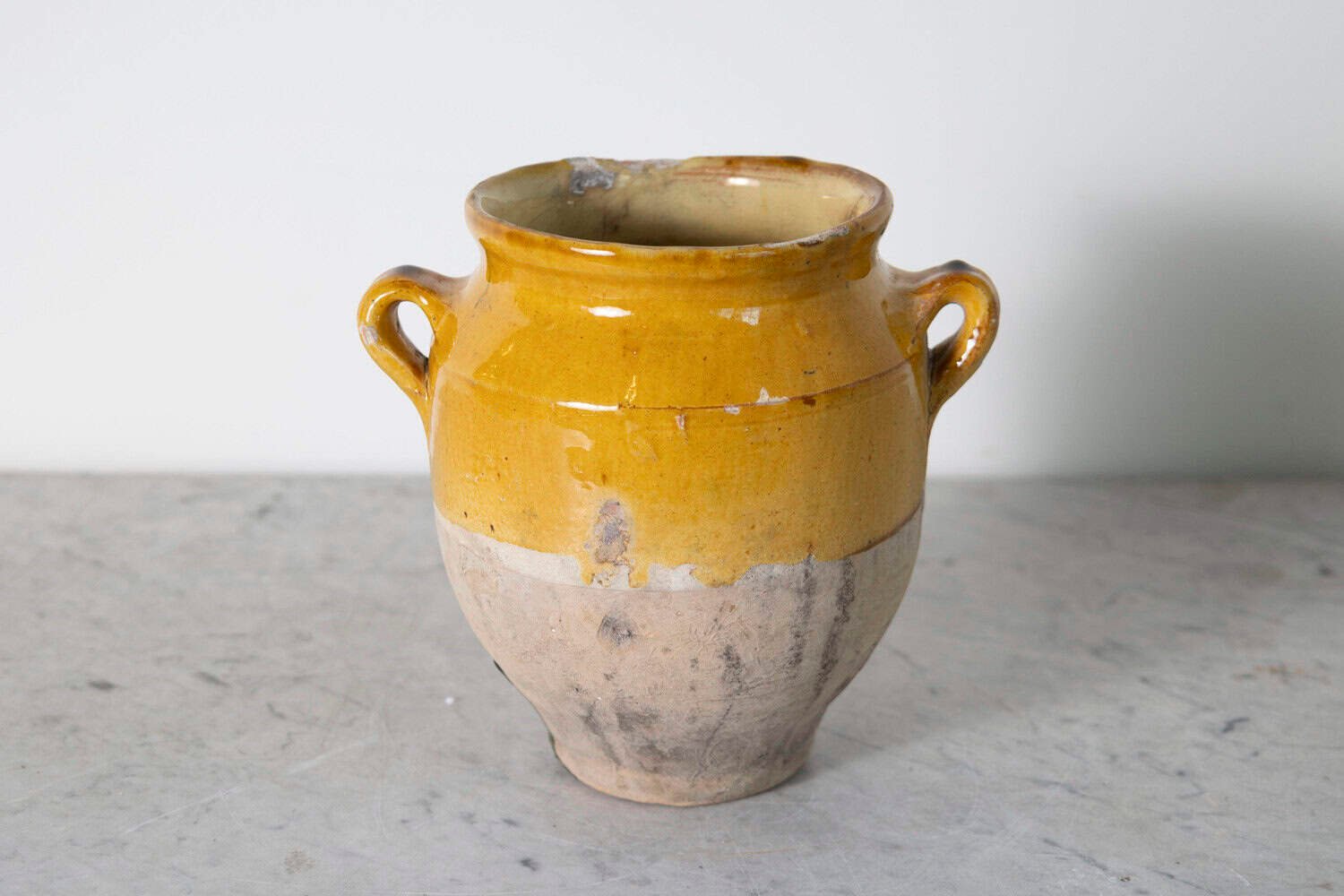 French 19th Century Country Glazed Confit Pot with Ochre Yellow Glaze - JAA