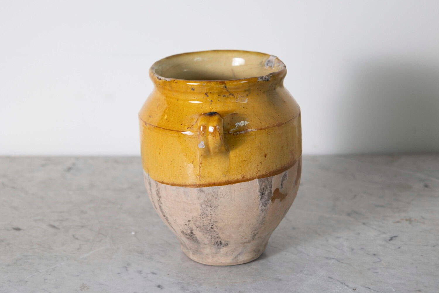 French 19th Century Country Glazed Confit Pot with Ochre Yellow Glaze - JAA