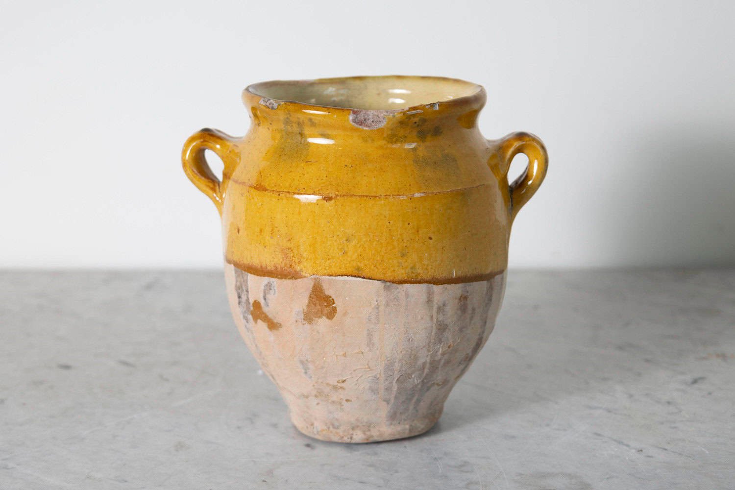 French 19th Century Country Glazed Confit Pot with Ochre Yellow Glaze - JAA