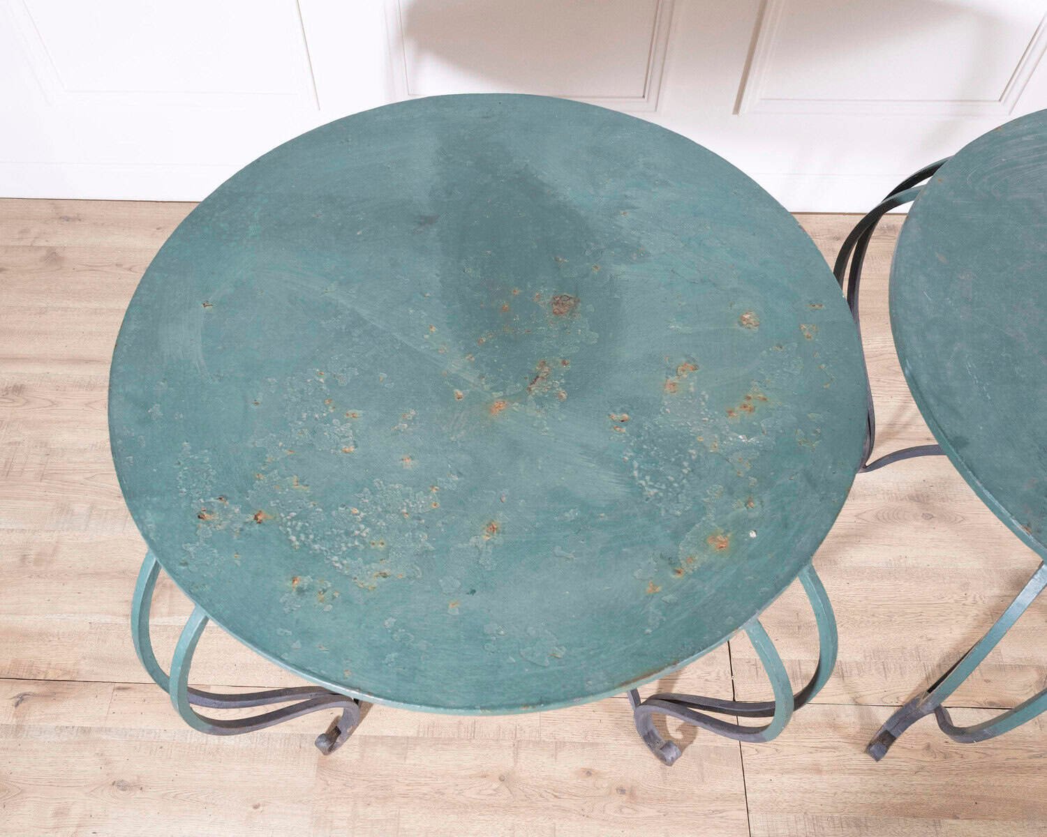 Pair of Late 19th / Early 20th-Century Lacquered Iron Round Tables - JAA