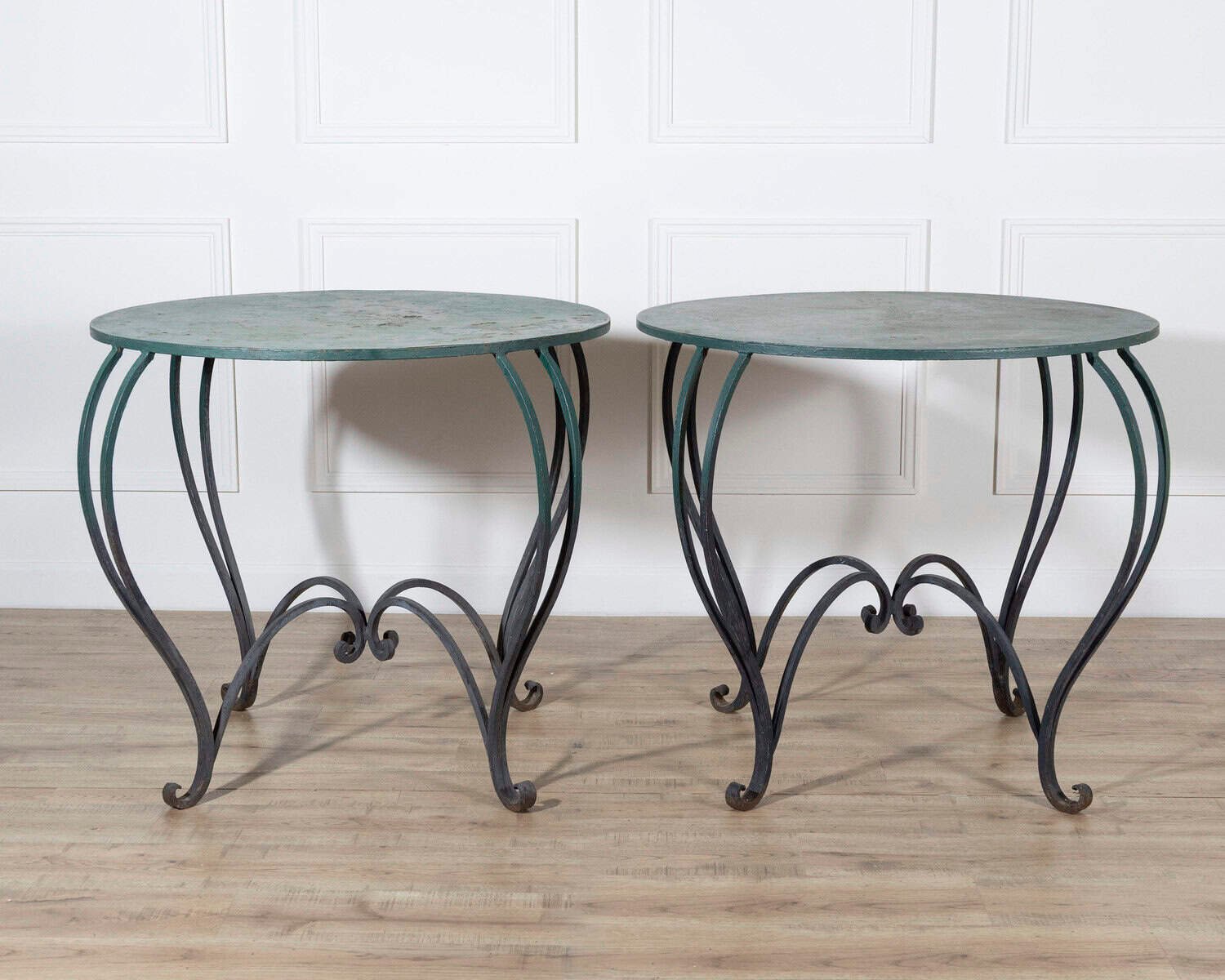 Pair of Late 19th / Early 20th-Century Lacquered Iron Round Tables - JAA