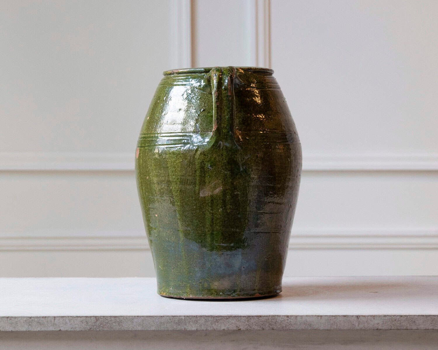 Mediterranean 19th Century Green-Glazed Terracotta Jar with Twin Handles - JAA