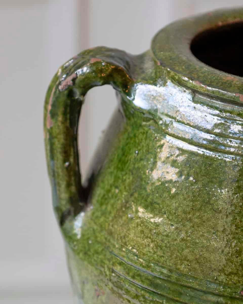 Mediterranean 19th Century Green-Glazed Terracotta Jar with Twin Handles - JAA