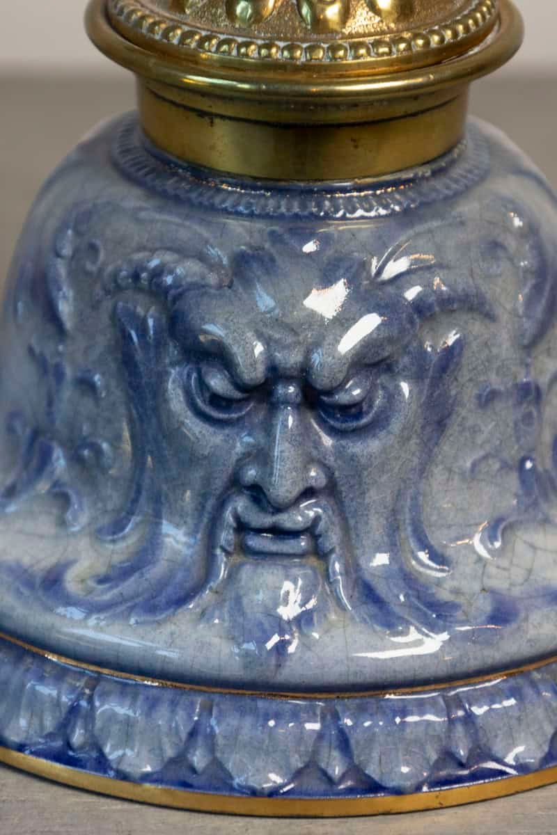 English Victorian Period 19th Century Porcelain Inkwell with Brass Putto Motif - JAA