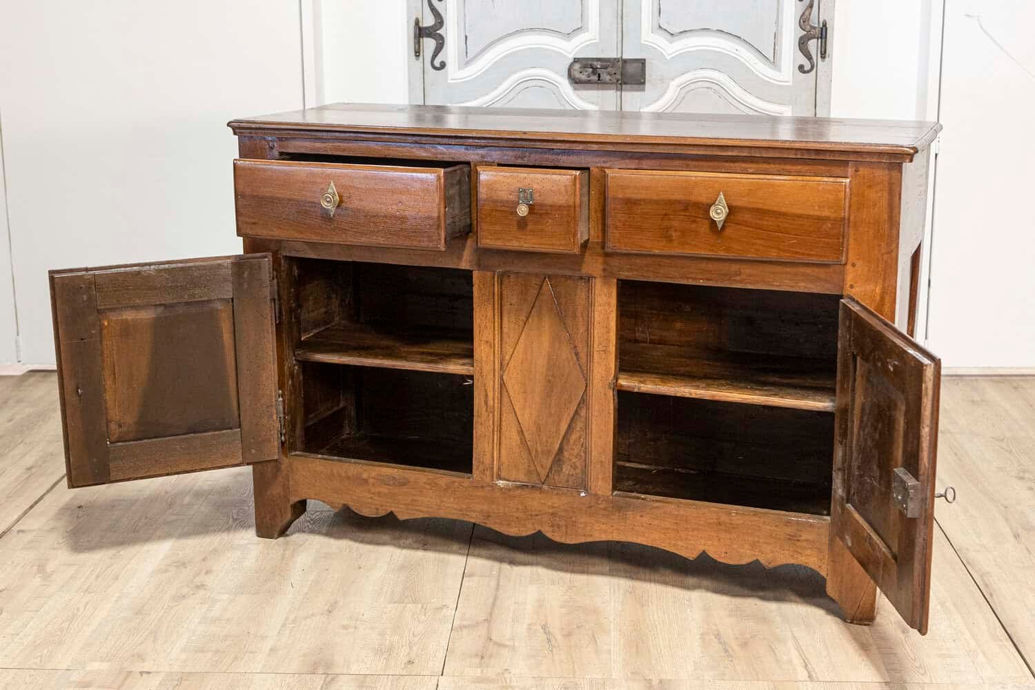 Italian Early 19th Century Walnut Three Drawers over Two Doors Buffet - JAA
