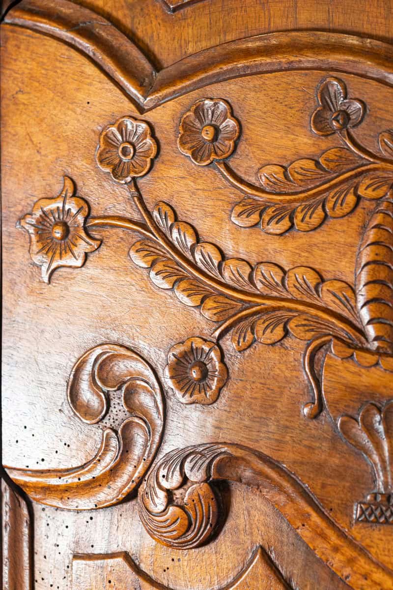 French 1750s Louis XV Walnut Floral Buffet à Deux-Corps from the Loire Valley - JAA