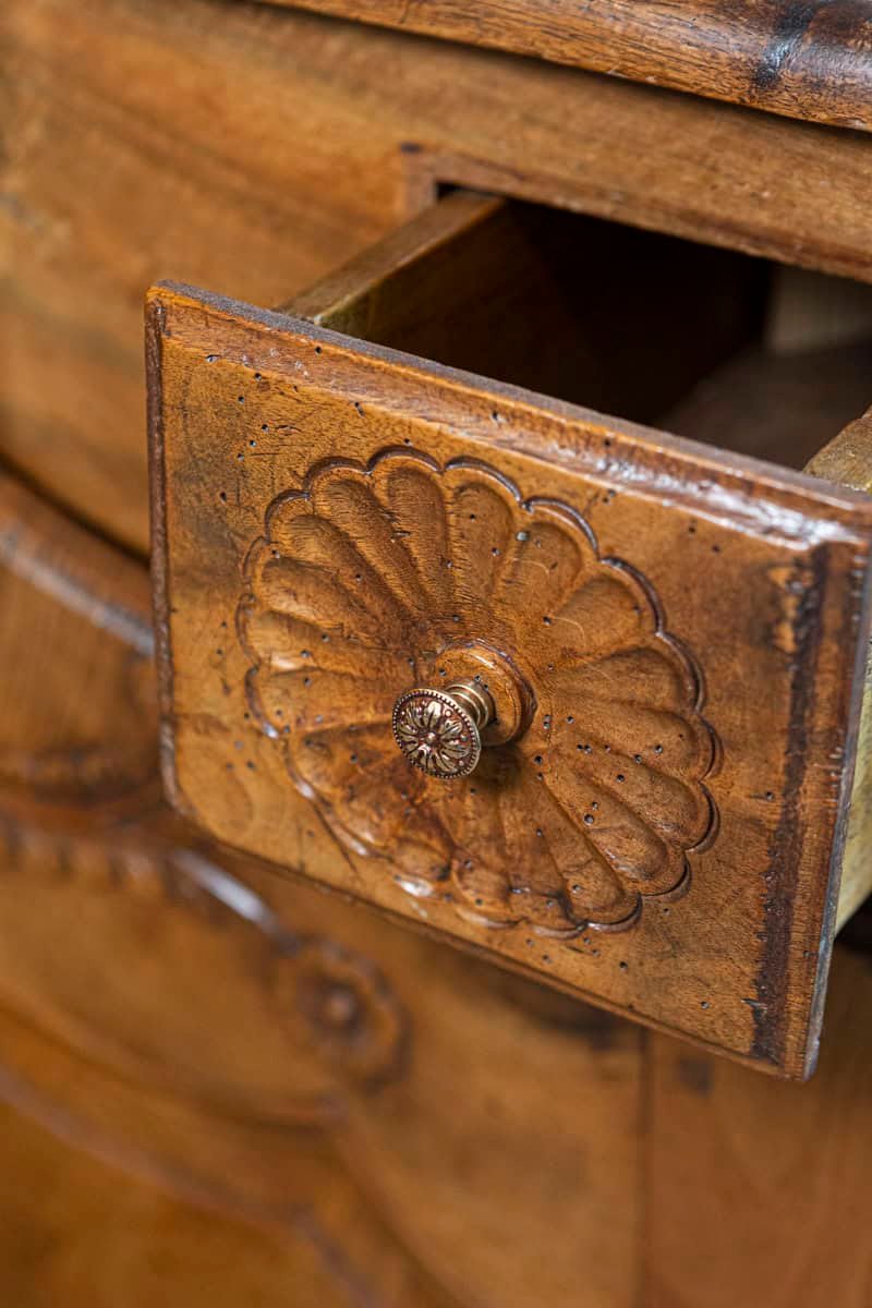 French 1750s Louis XV Walnut Floral Buffet à Deux-Corps from the Loire Valley - JAA