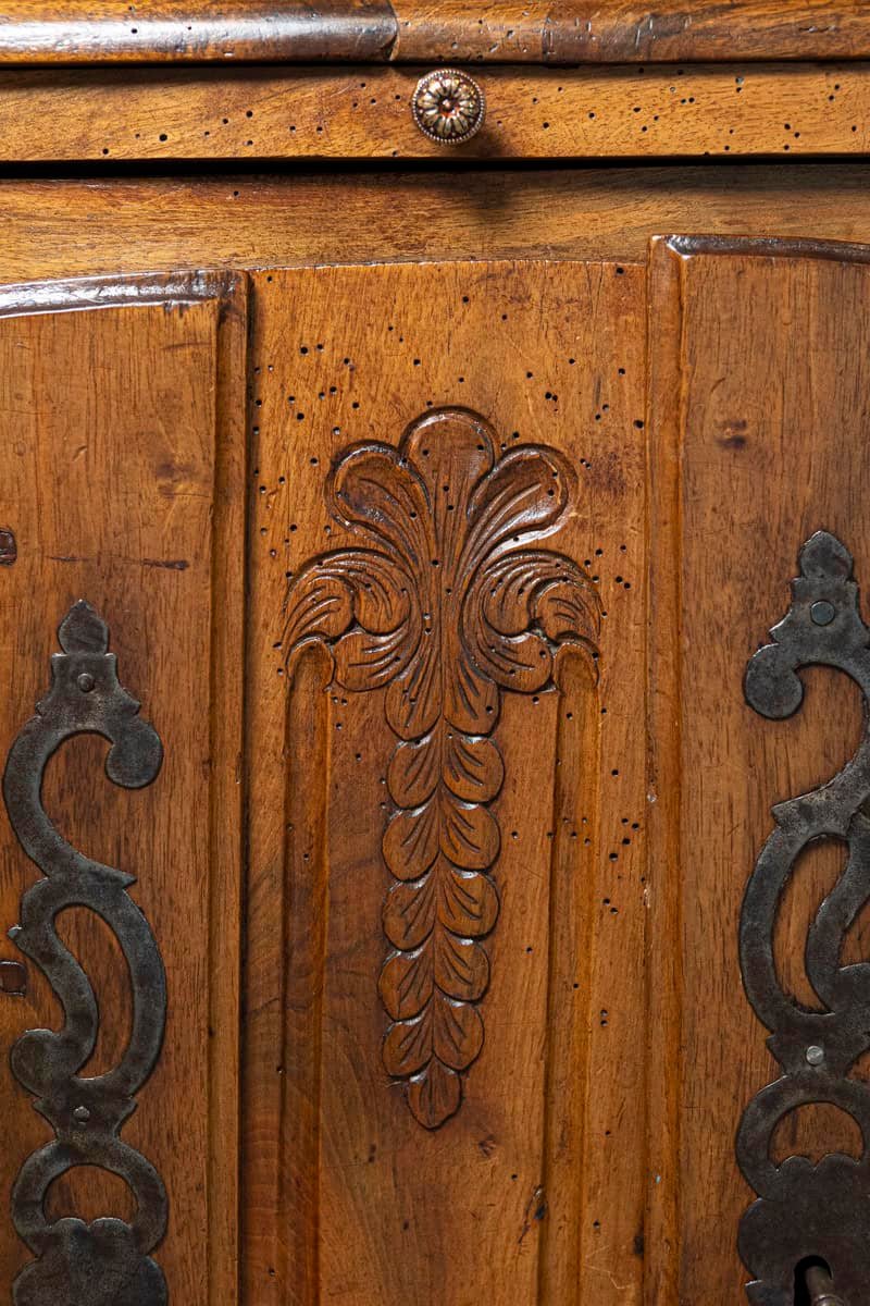 French 1750s Louis XV Walnut Floral Buffet à Deux-Corps from the Loire Valley - JAA