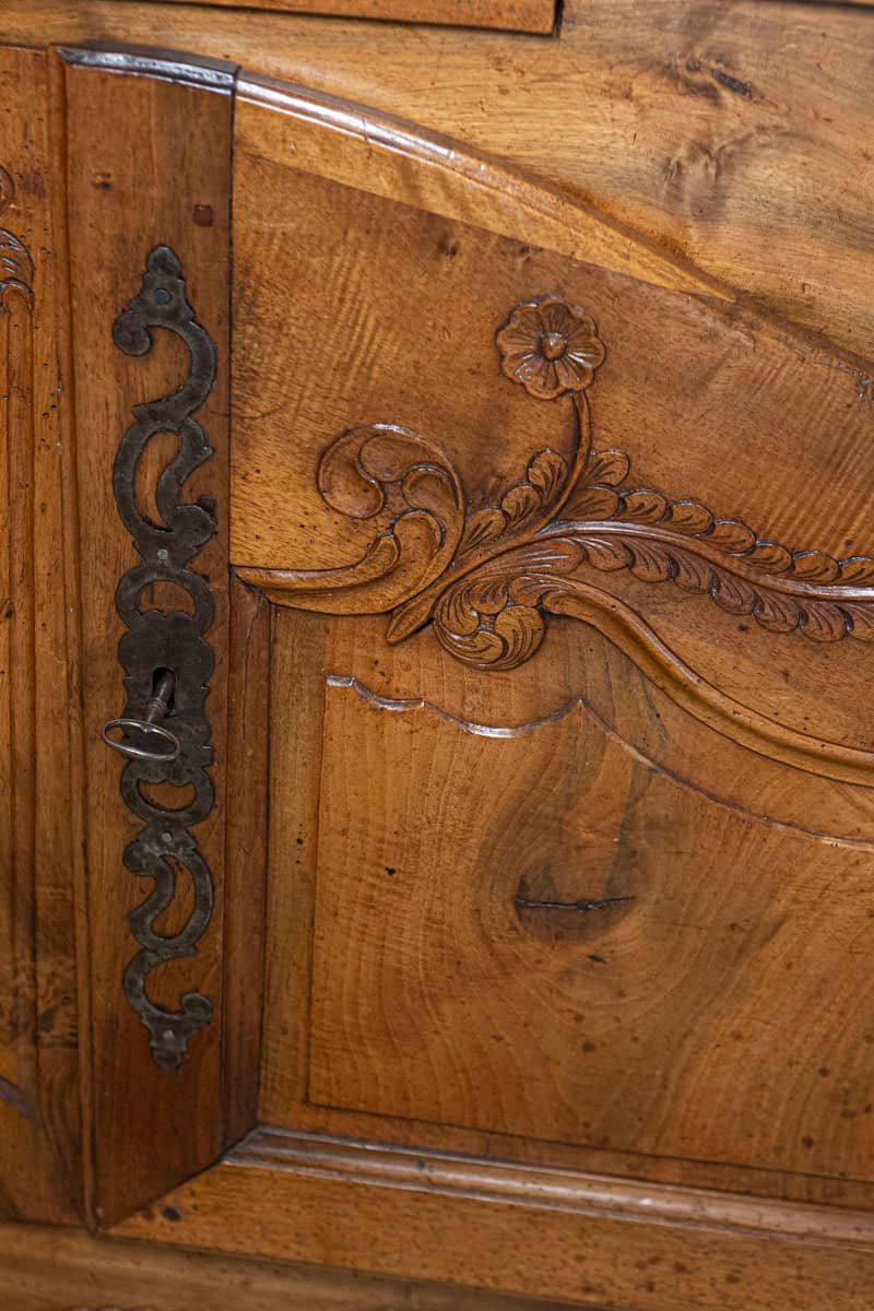 French 1750s Louis XV Walnut Floral Buffet à Deux-Corps from the Loire Valley - JAA
