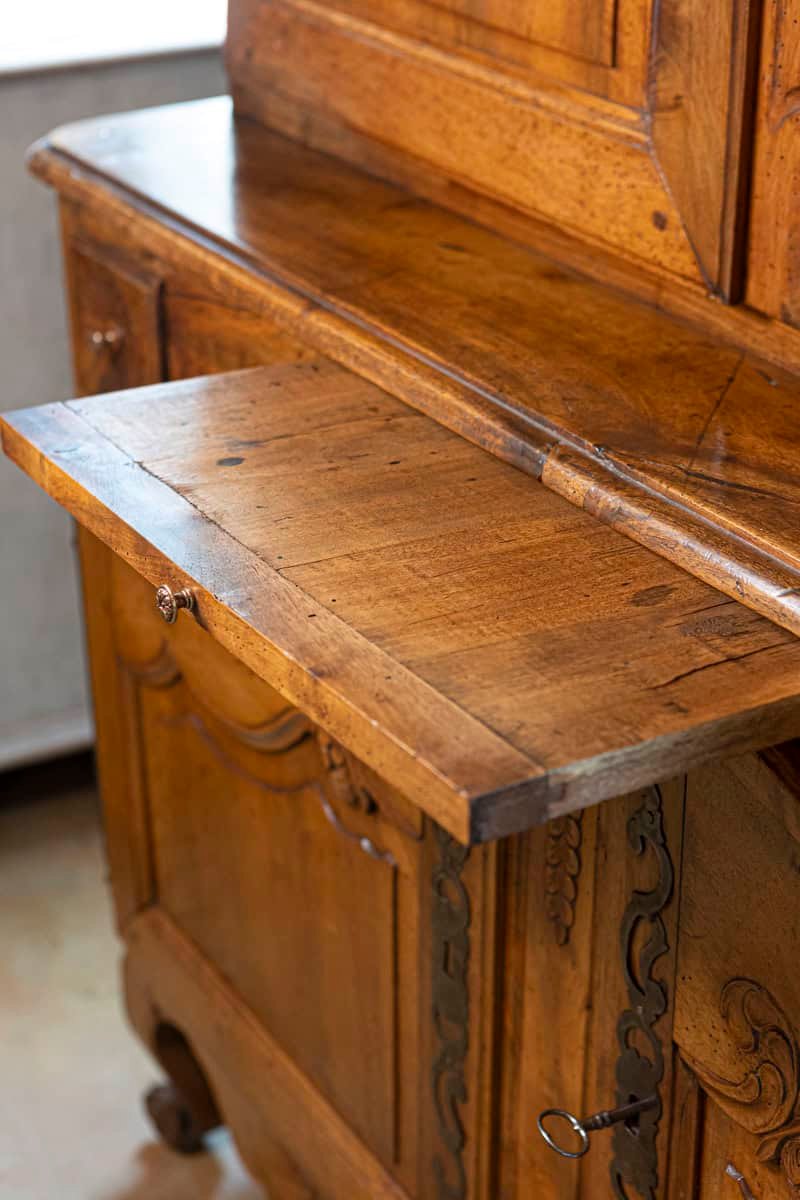 French 1750s Louis XV Walnut Floral Buffet à Deux-Corps from the Loire Valley - JAA