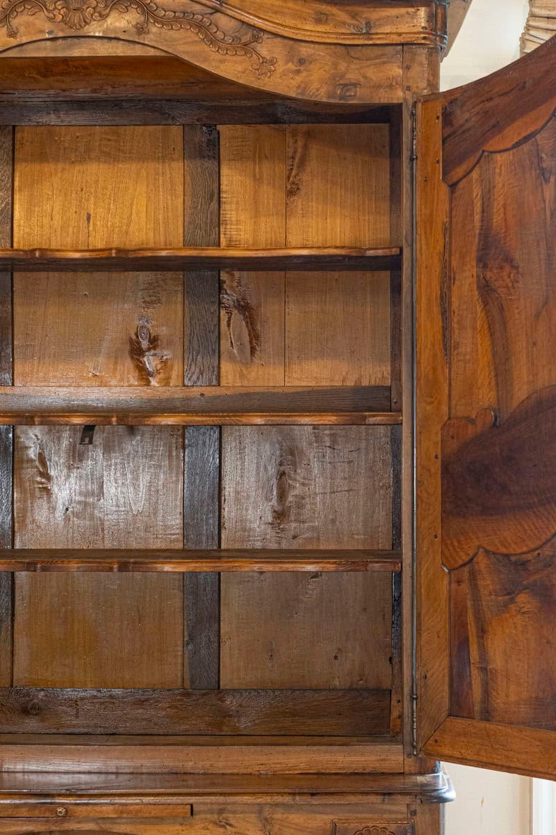 French 1750s Louis XV Walnut Floral Buffet à Deux-Corps from the Loire Valley - JAA