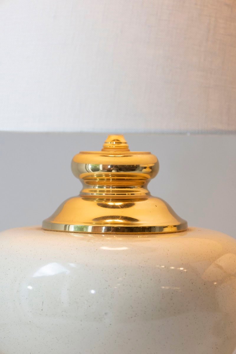 Pair of 20th Century French Ceramic and Brass Table Lamps with Ivory Glaze NOT AVAILABLE - JAA