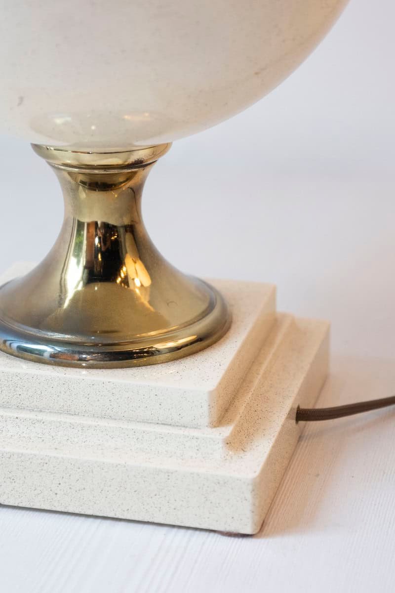 Pair of 20th Century French Ceramic and Brass Table Lamps with Ivory Glaze NOT AVAILABLE - JAA