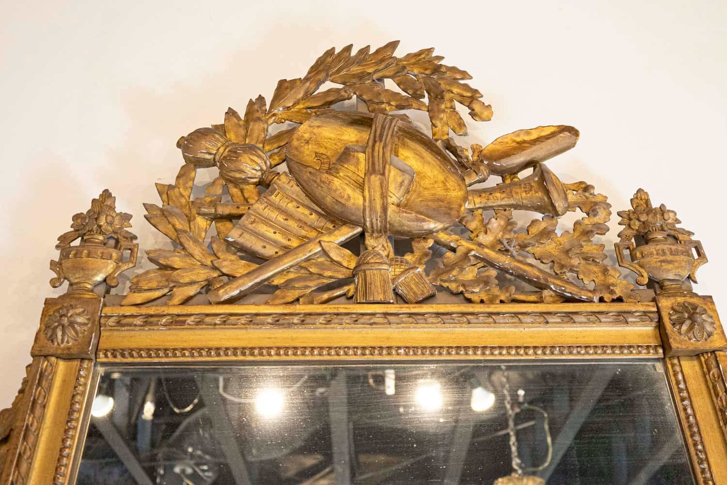 French Late 18th Century Louis XVI Period Giltwood Mirror with Carved Crest - JAA