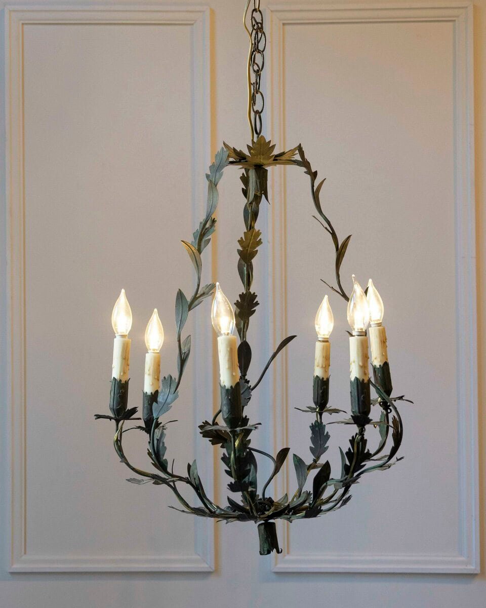 20th-Century French Iron Chandelier with Foliate Details - JAA