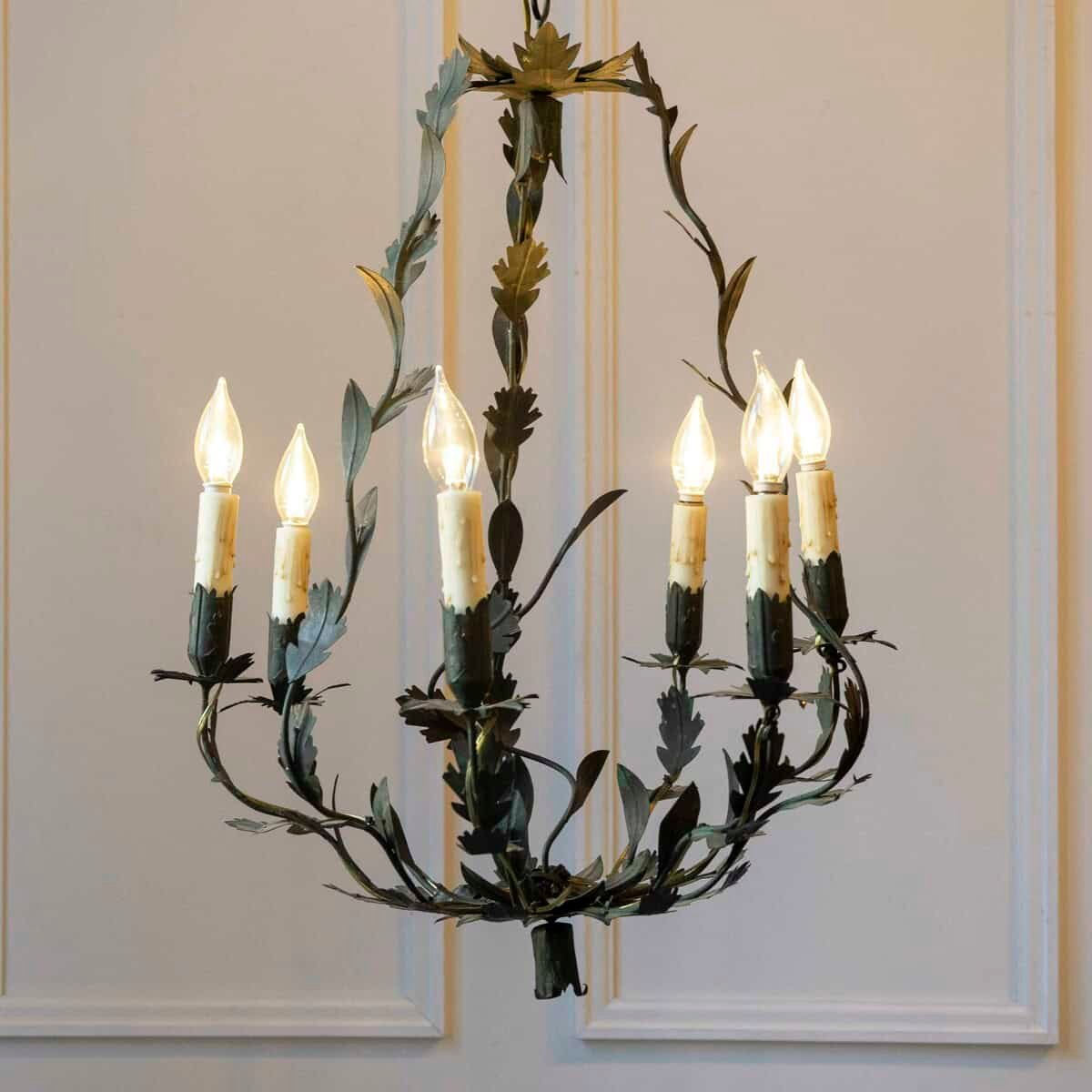 20th-Century French Iron Chandelier with Foliate Details - JAA