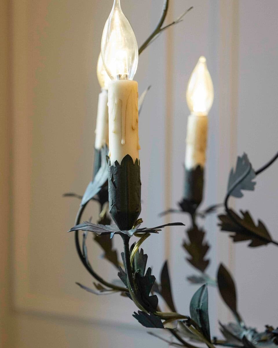 20th-Century French Iron Chandelier with Foliate Details - JAA