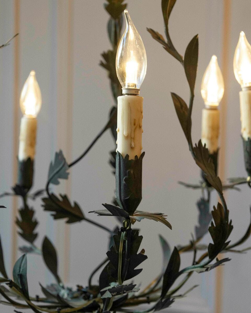 20th-Century French Iron Chandelier with Foliate Details - JAA