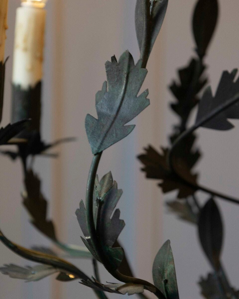 20th-Century French Iron Chandelier with Foliate Details - JAA