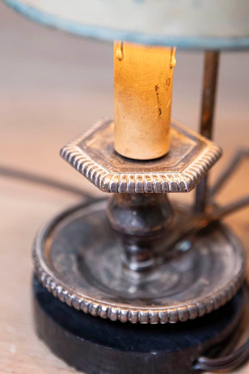 French 19th Century Tôle Lamp with Original Hand-Painted Floral Themed Shade - JAA