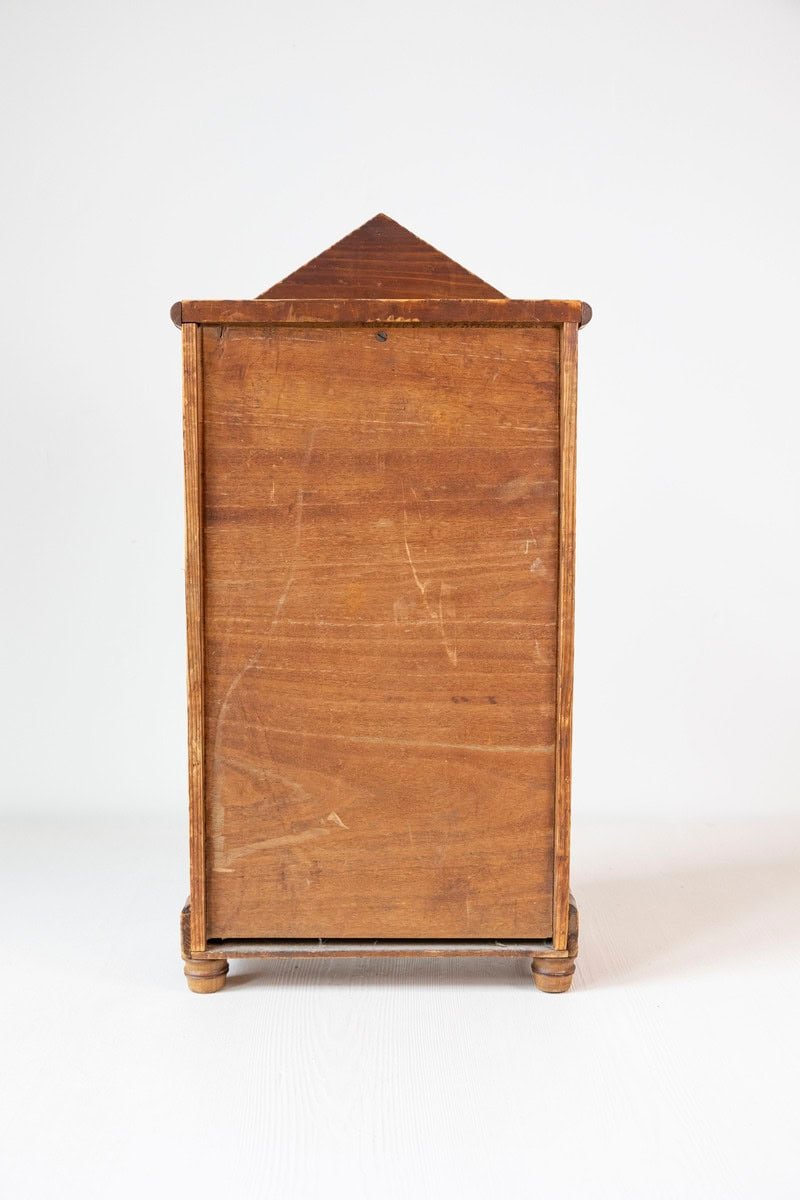 English 19th Century Pine Bamboo-Form Vitrine with Mirrored Door, Pediment Top and Base Drawer - JAA