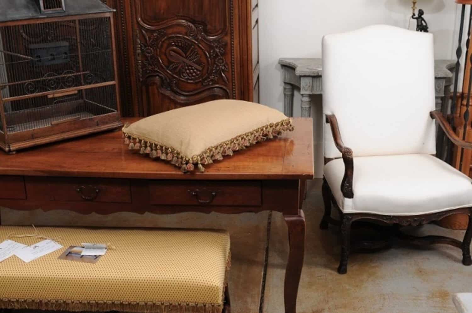 Pillow Made from a 19th Century French Tapestry with Floral Décor and Tassels - JAA