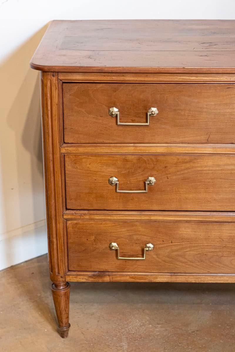 French 1790s Louis XVI Period Cherry Three-Drawer Commode with Fluted Side Posts - JAA