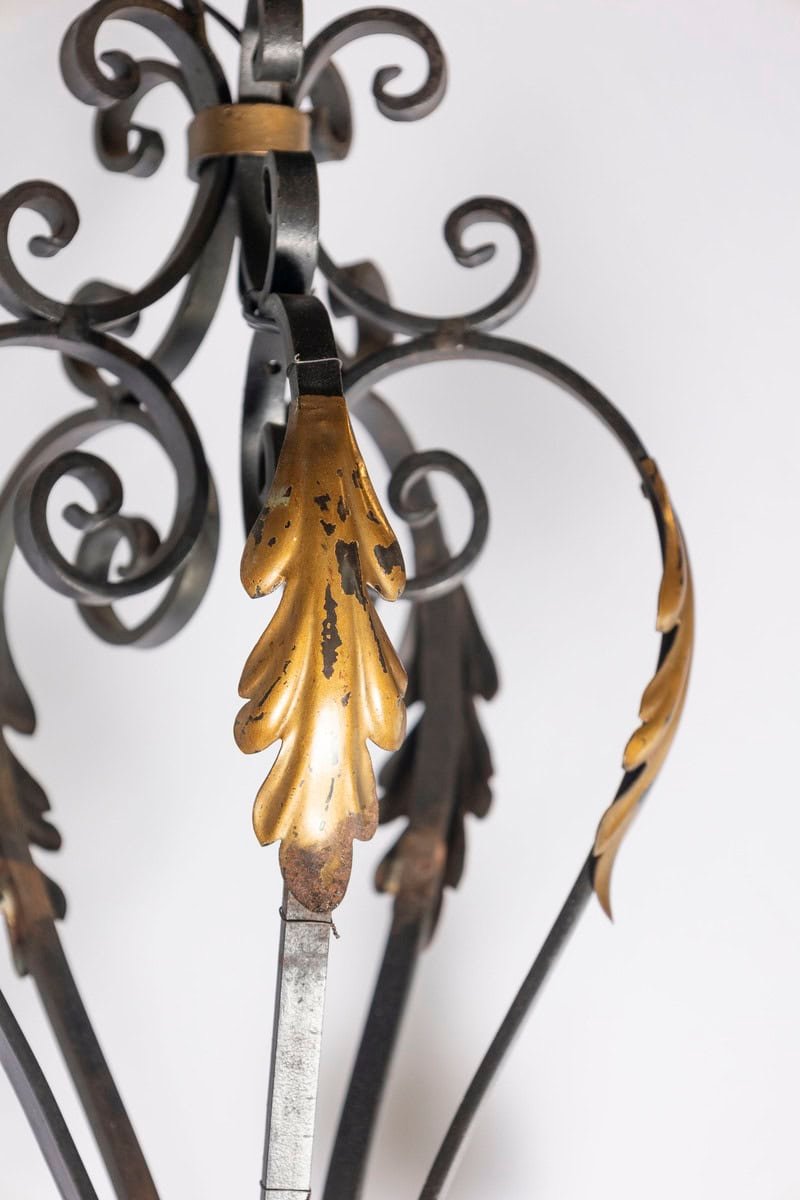 20th Century French Wrought Iron and Gilt Tole Chandelier - JAA