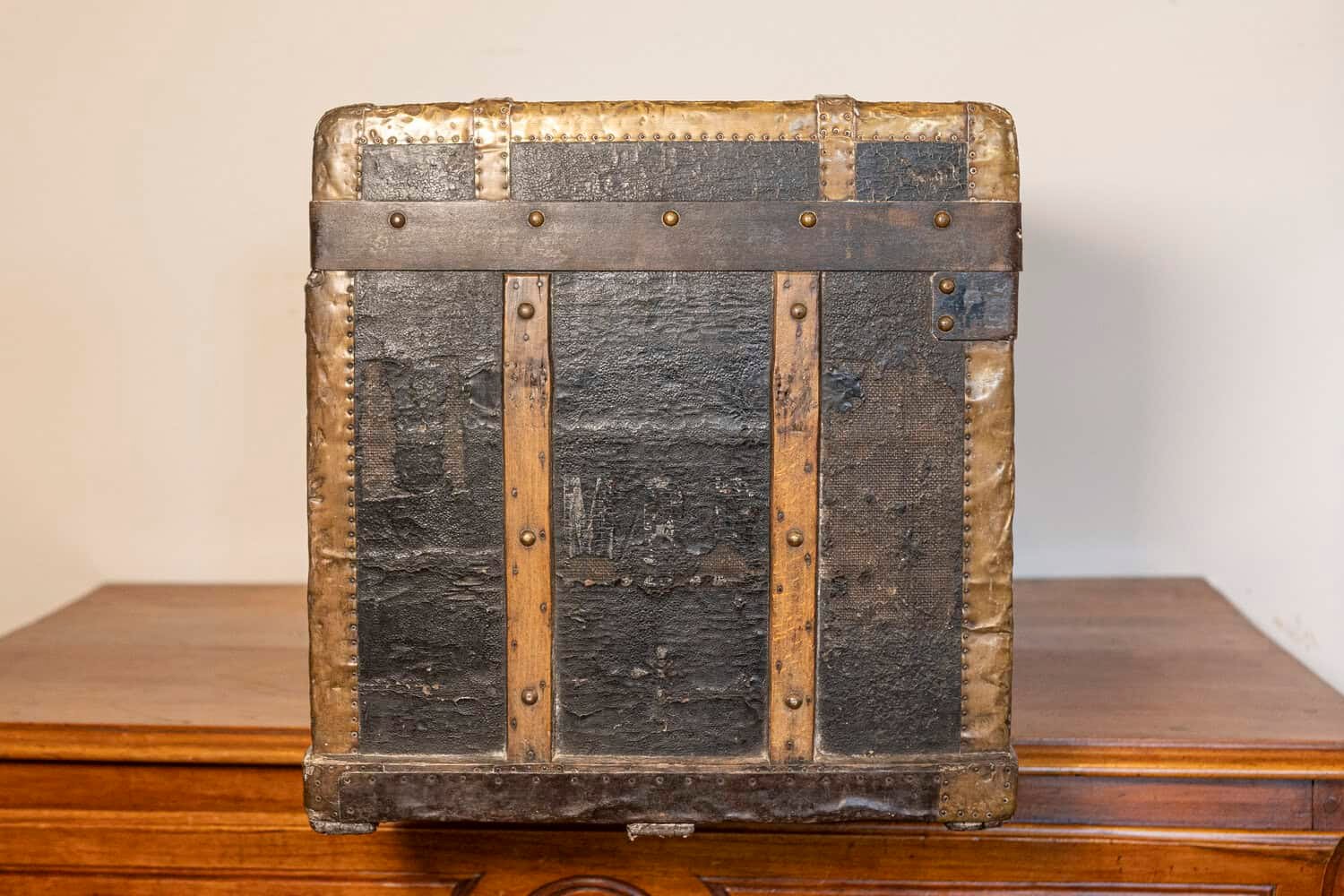 French Early 20th Century Travel Trunk with Brass Hardware - JAA