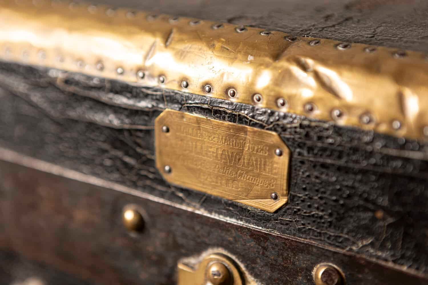 French Early 20th Century Travel Trunk with Brass Hardware - JAA